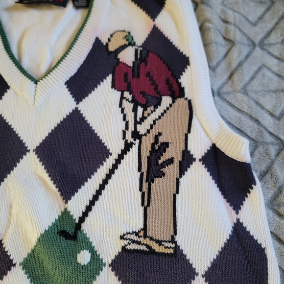 Vintage New River Mens White Argyle Golf Sweater Vest Golfer Image 100% Cotton L - Picture 4 of 5
